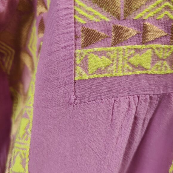 Lace the Label Tiered Embroidered Mini Dress Size M Pink Bell Sleeve Boho Geo - Picture 13 of 15